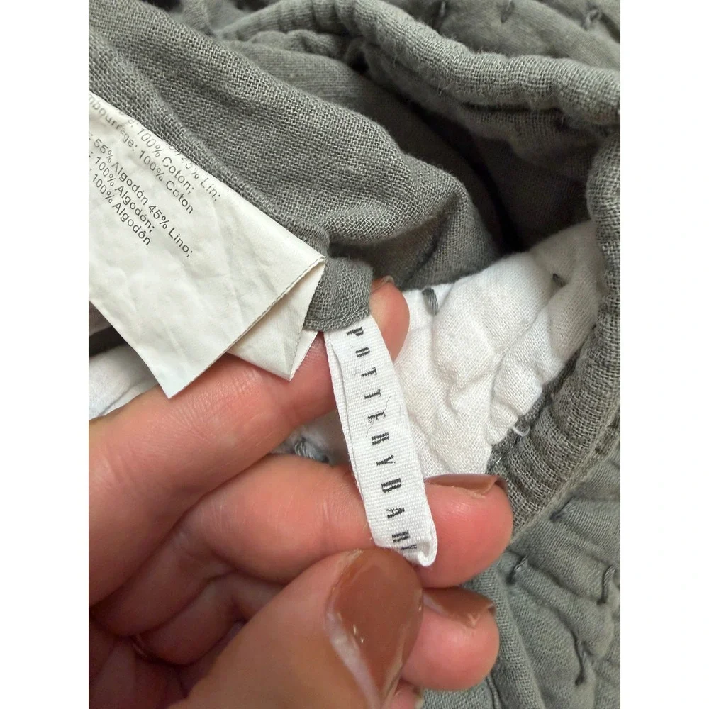 Pottery Barn King Pillow Sham Pair ‎ Gray Cotton Linen Pick Stitch Quilted